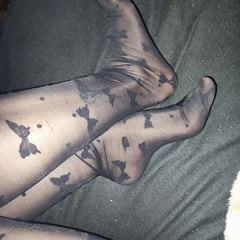 Black nylons pantyhose,feet footfetish,red nails and tits