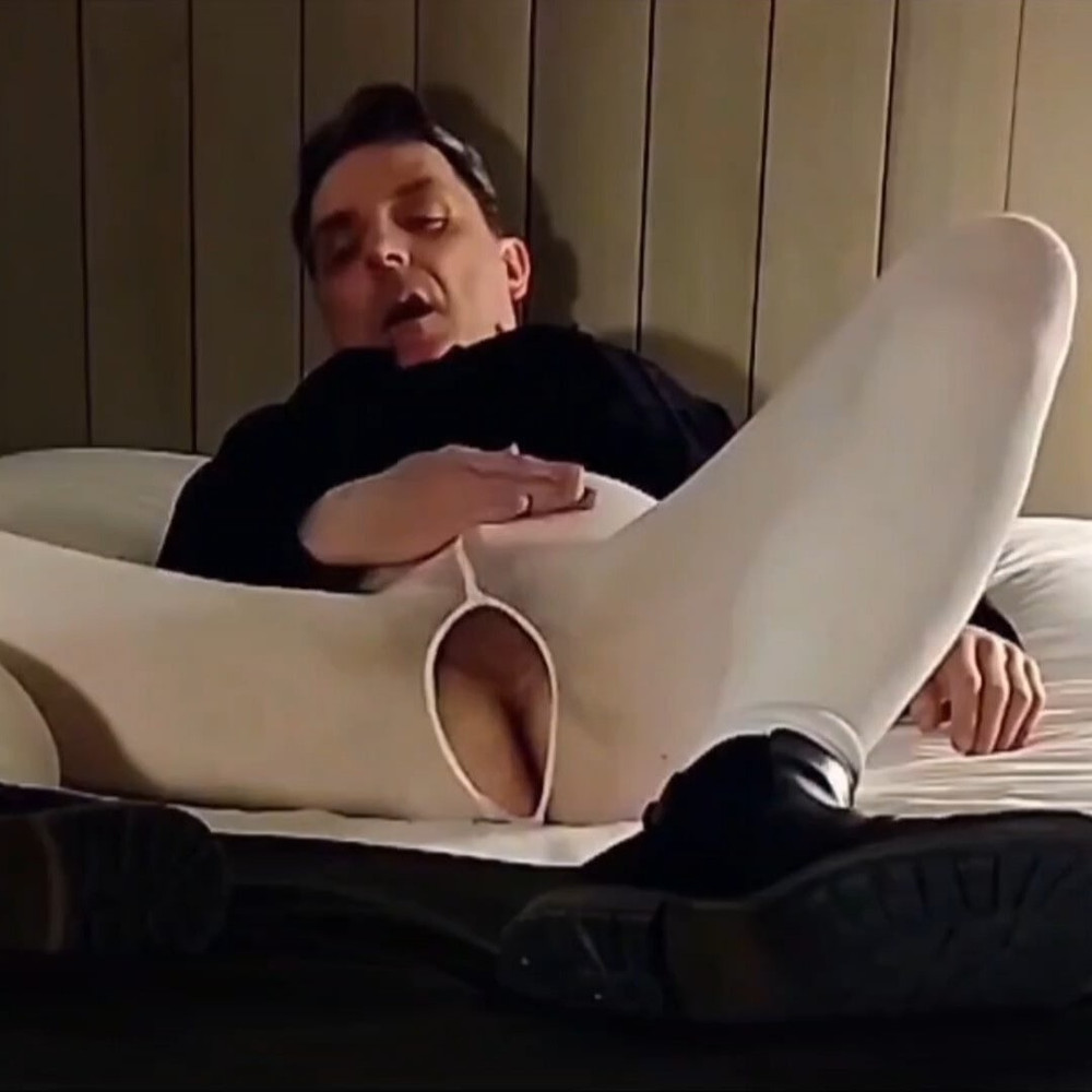 Cock stroking and ass fingering in white open pantyhose #33