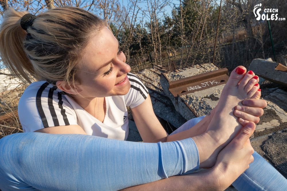 Jogging feet and white socks tease