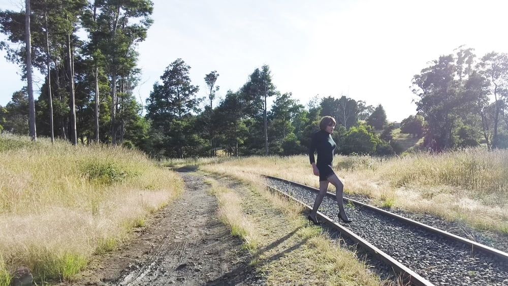 Crossdress Road trip- Rural road -Black Dress #10