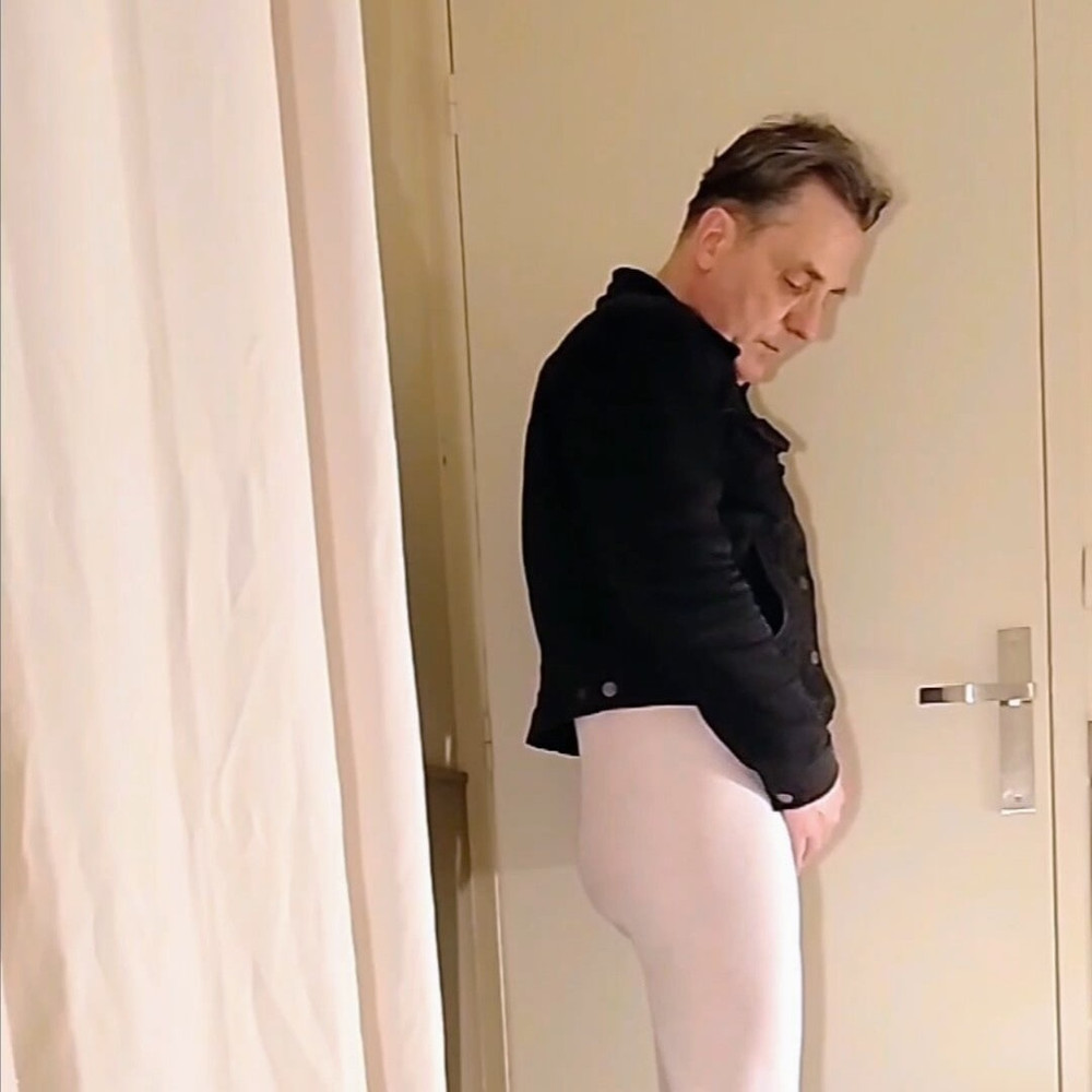 Cock stroking and handjob in white open pantyhose #21