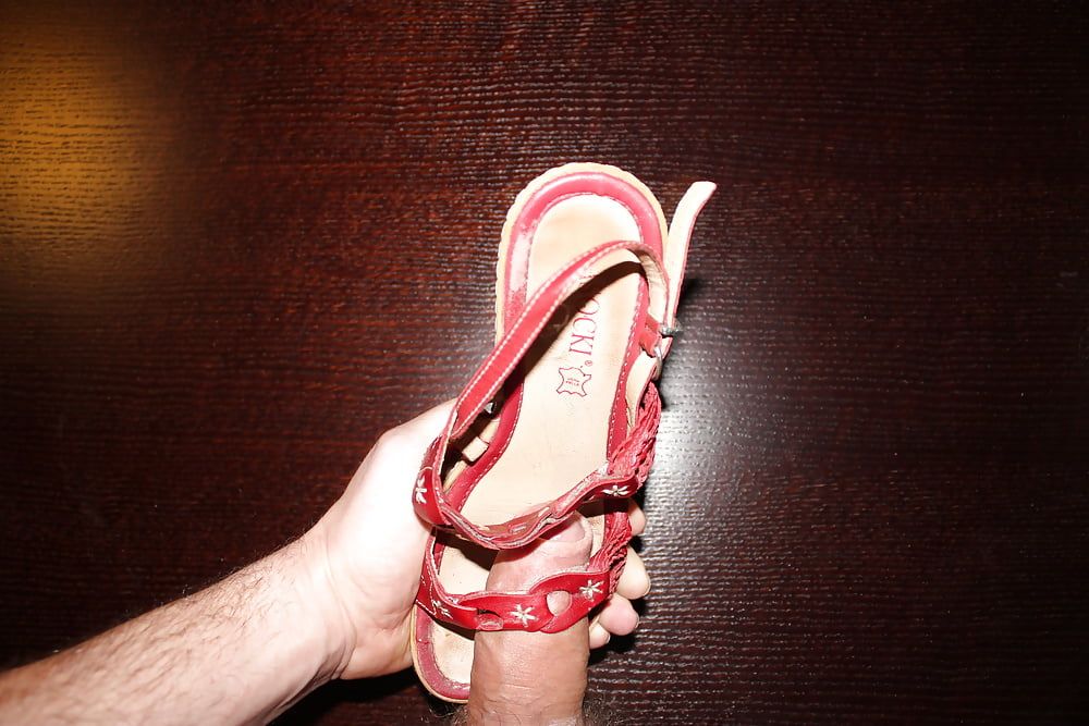Cum on red platform sandals #17