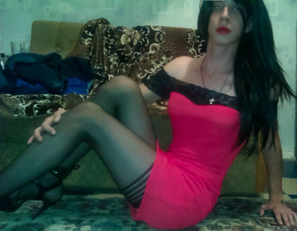 Crossdresser whore in red dress vladasexytrans #6