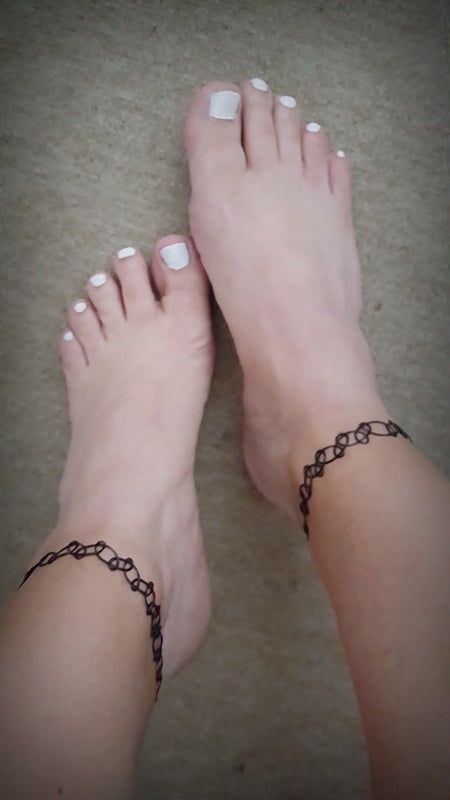 Barefeet ++ Clear Heels Mules ++ Anklets ++ White Toe Nails #12