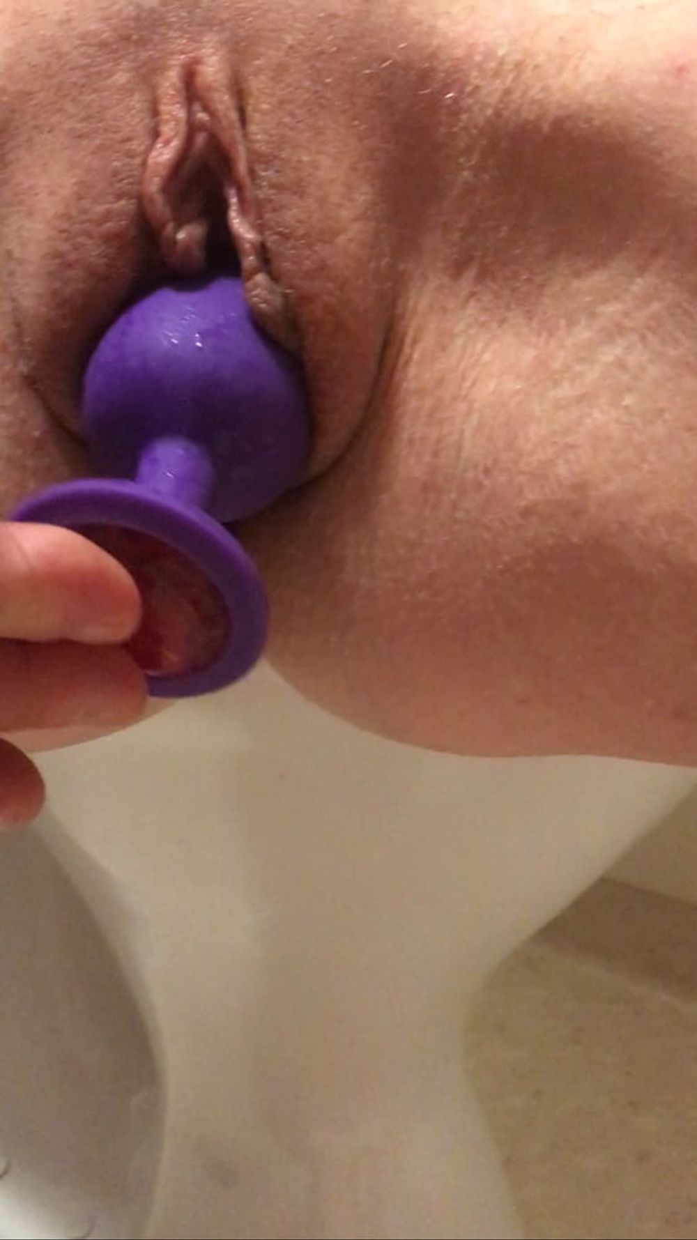 Playing with a dildo a little in bathroom  #21