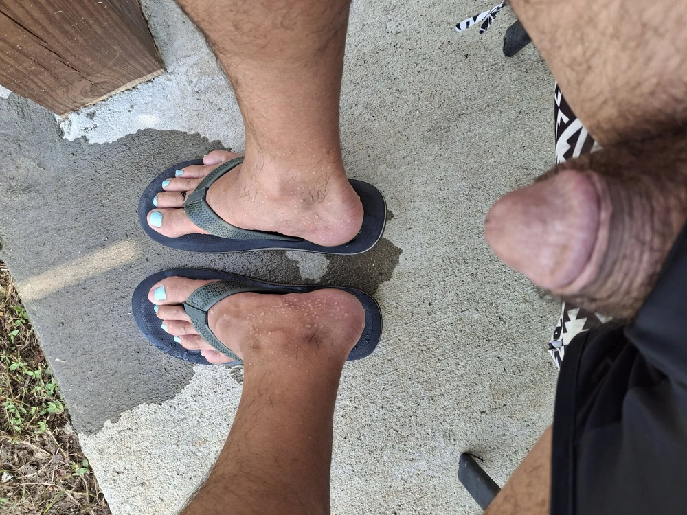 My little dick and cute toes in flip flops #5