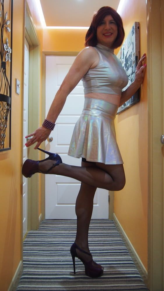 Sissy Lucy showing off her big cock in Silver skater skirt #8