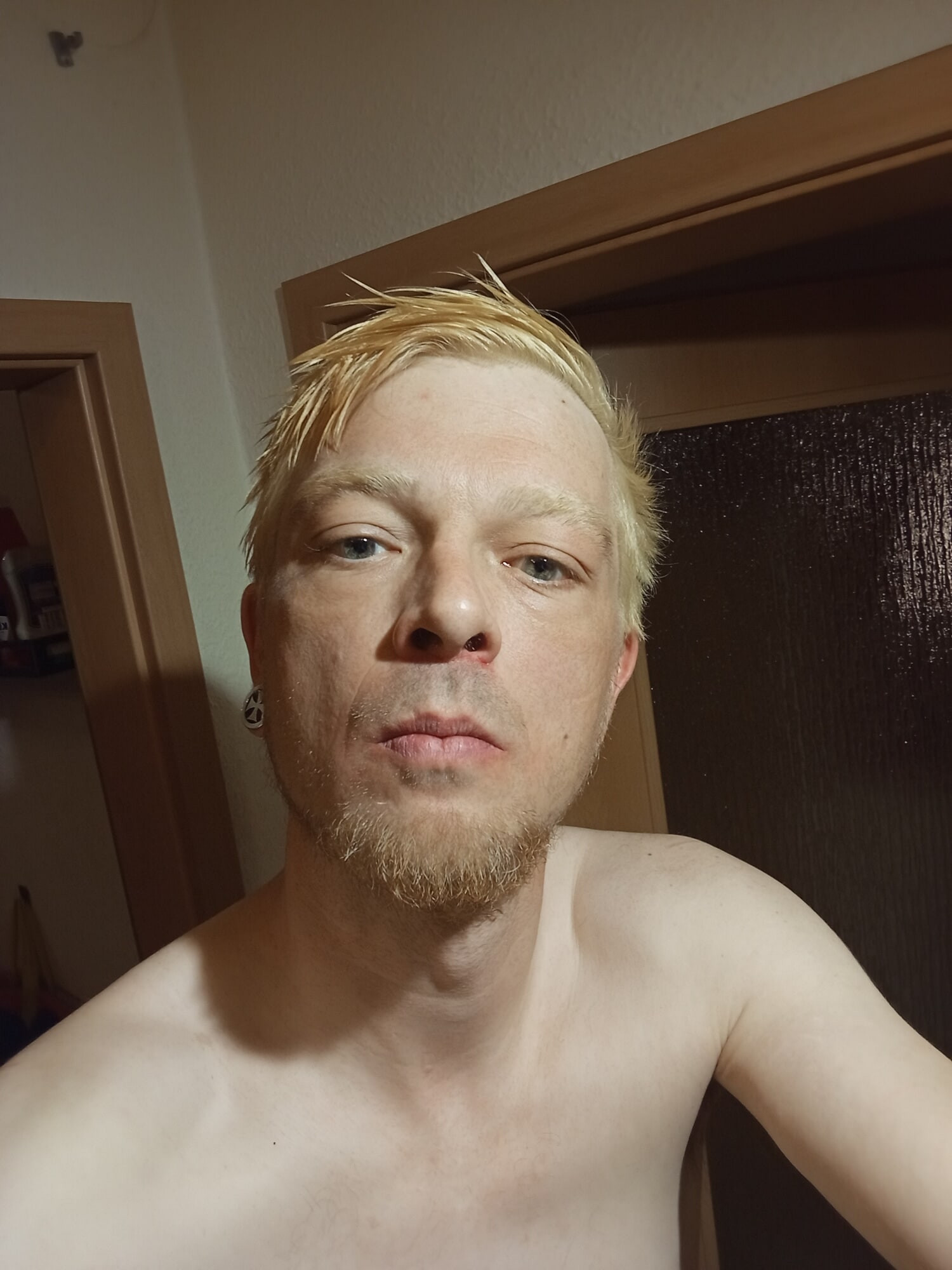 Naked with big and great cock in the bathroom