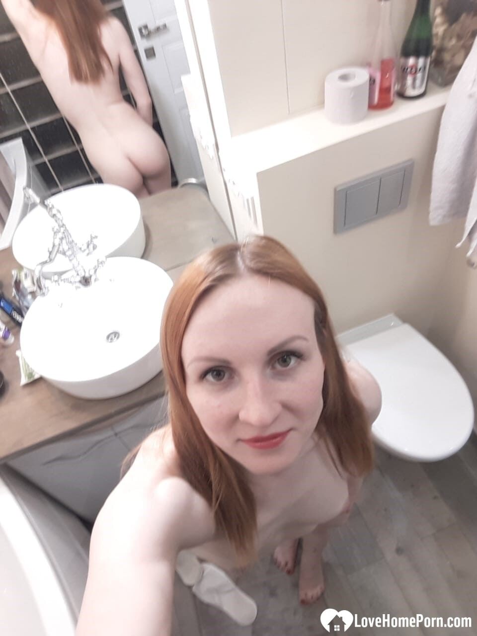 Skinny redhead girl posing in her bathroom naked #35