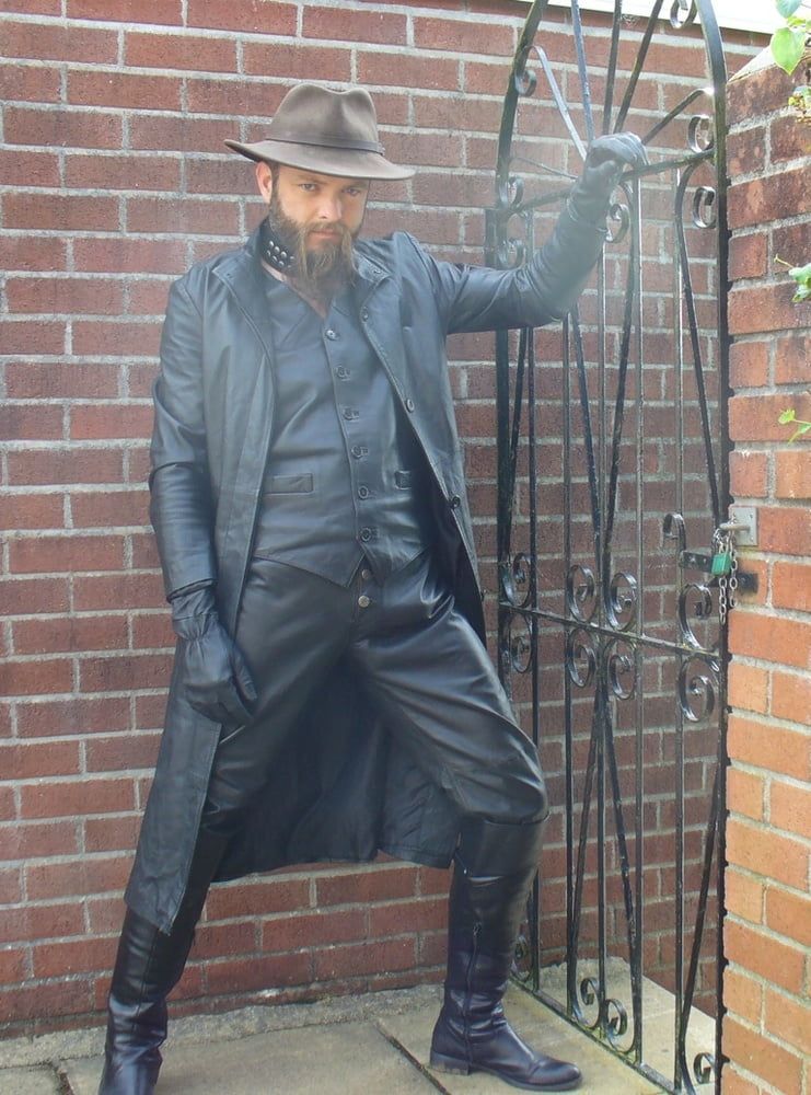 Leather Master outdoors in leather coat and boots #2