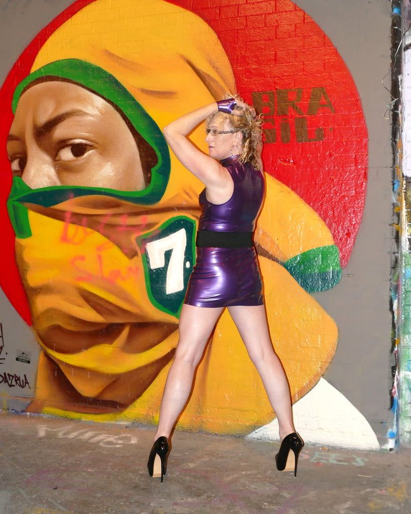 Blonde British Milf Lisa Essex in Purple Latex and Graffiti #9