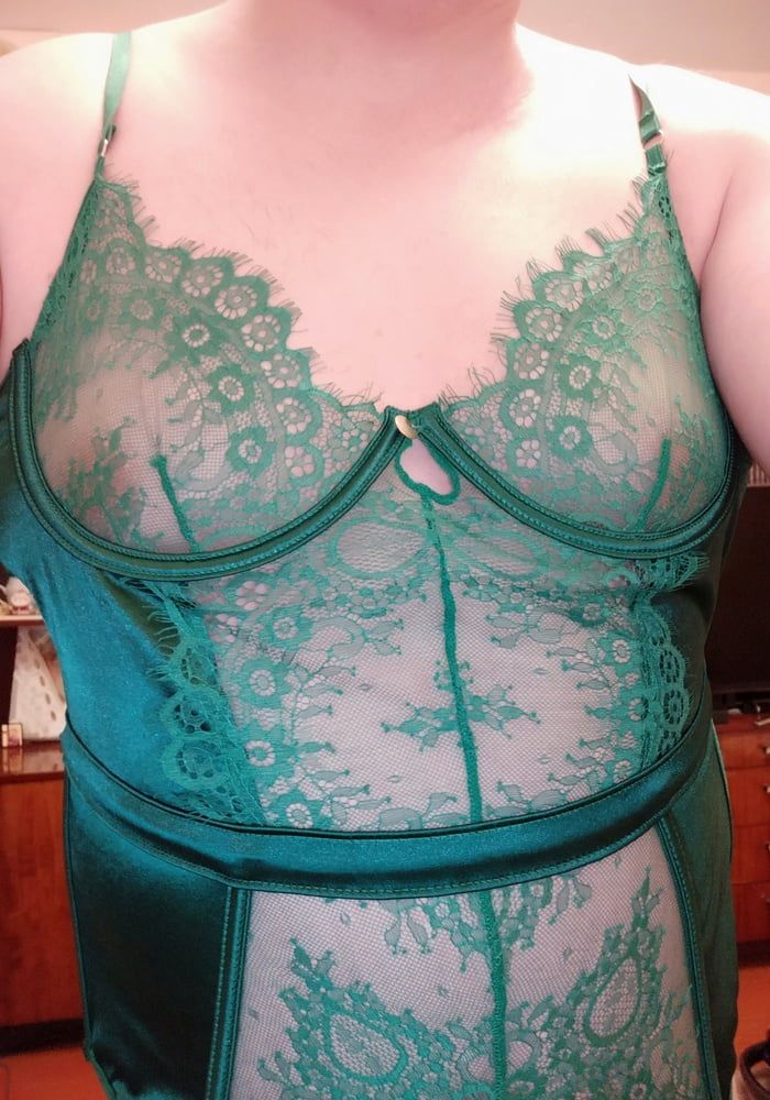 my new green lace corset #16