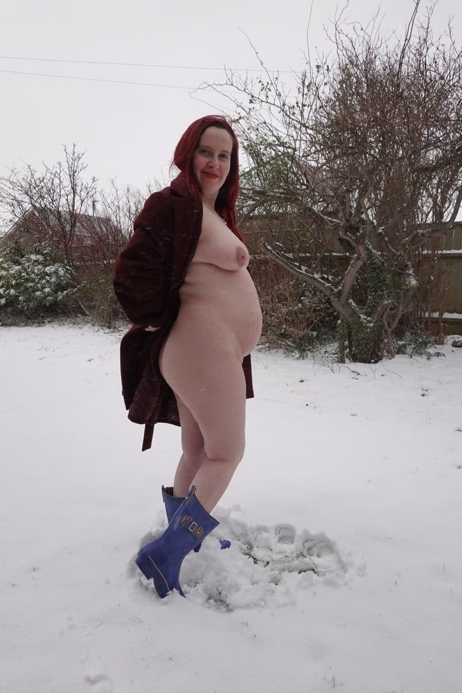 Pregnant flashing naked in the cold snow #6