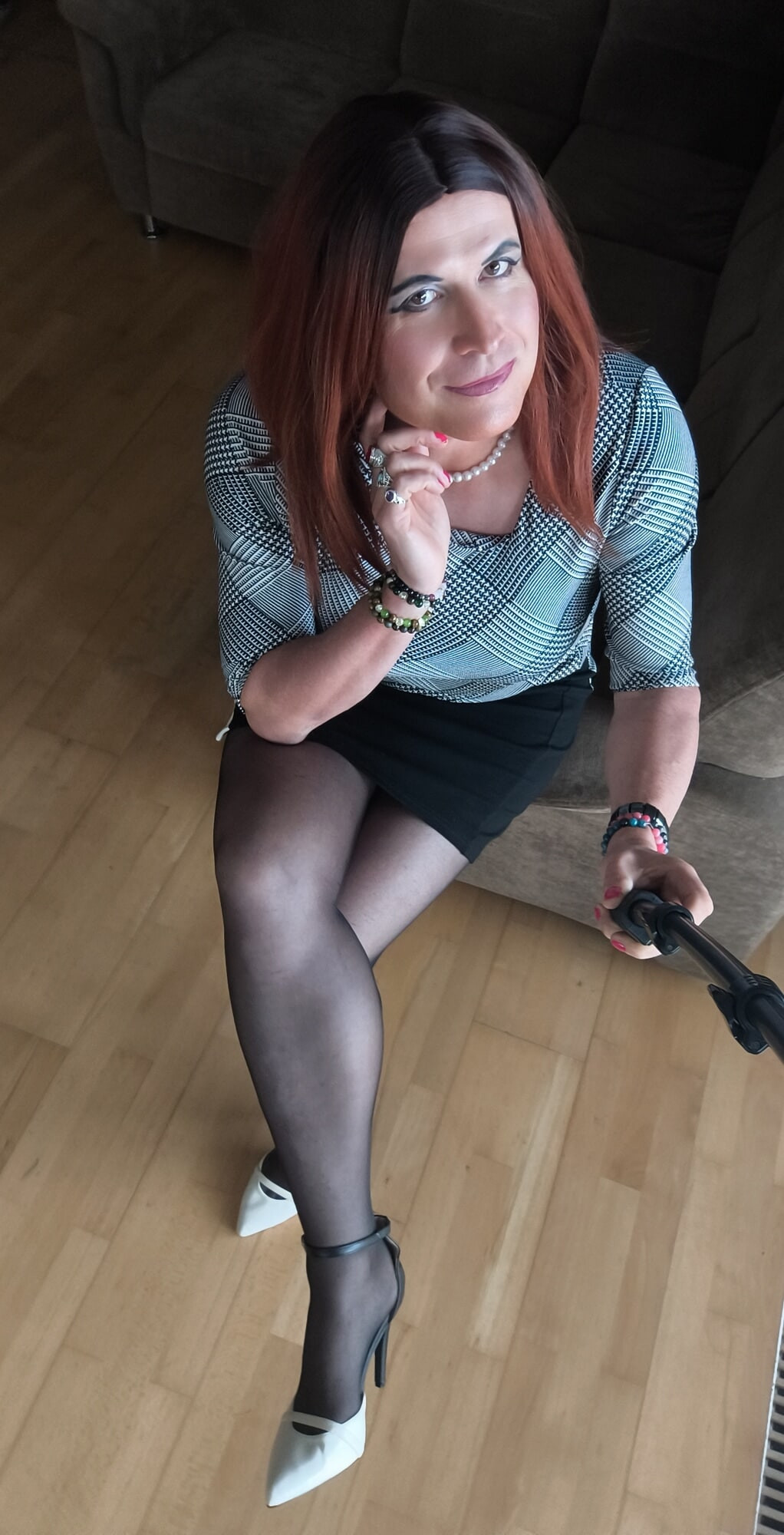 Black pantyhose and lovely short dress #19