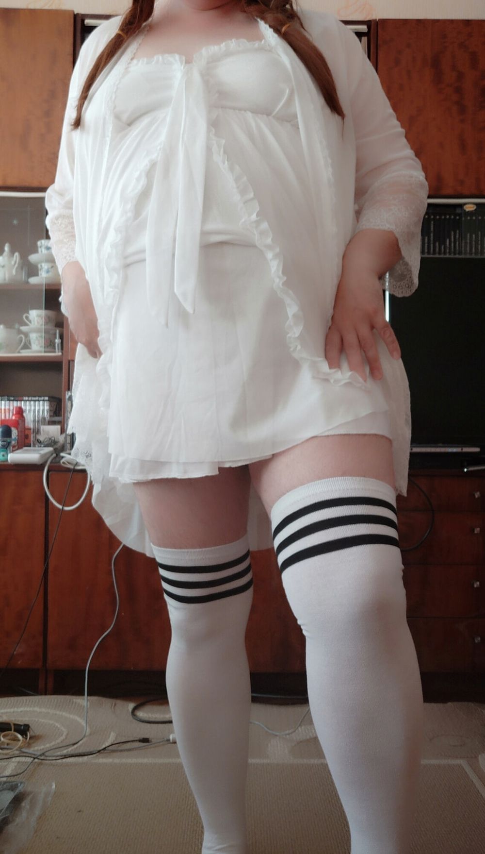 Sissy Aleksa posing in new white underwears  #8