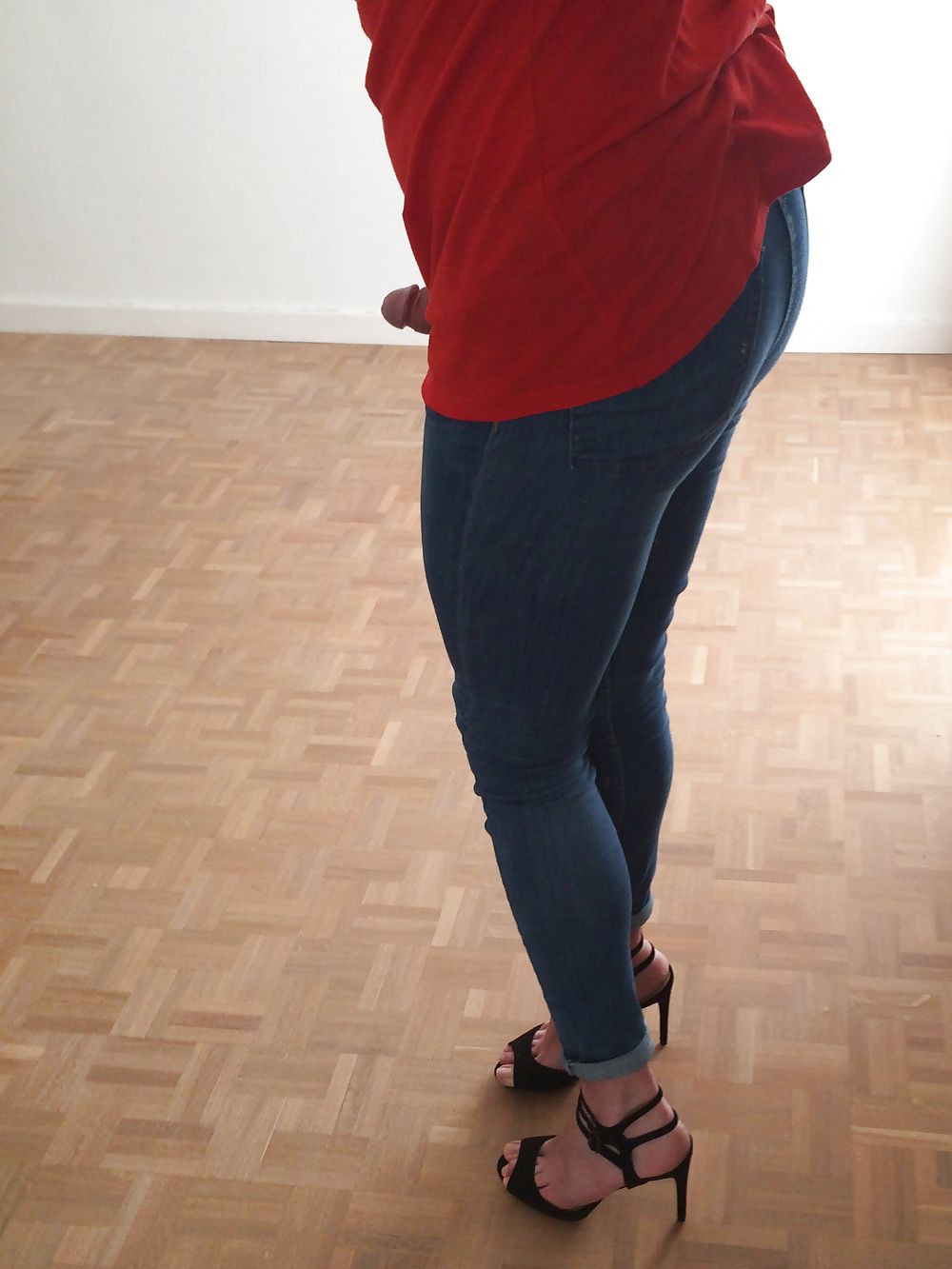 Jeans & red top, whale tail :) #15