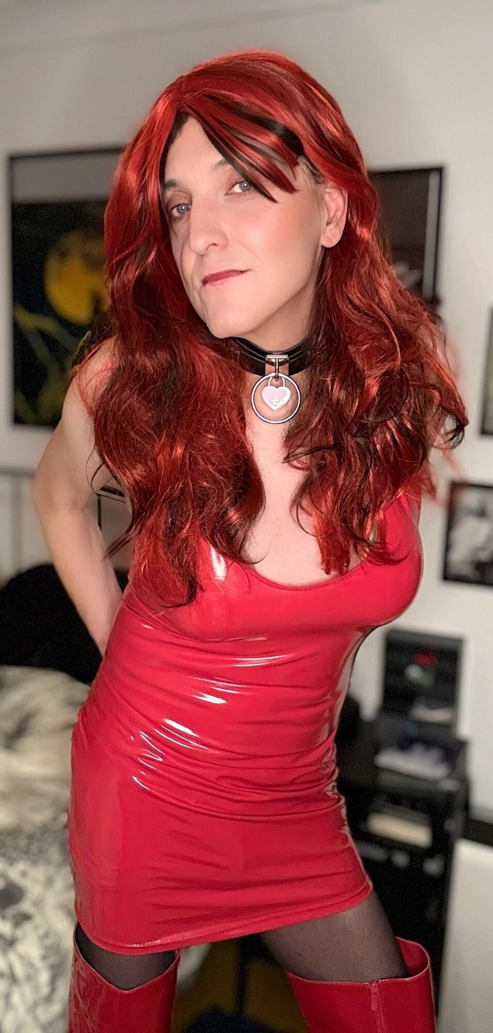 My favourite dress, red, slutty, shiny!