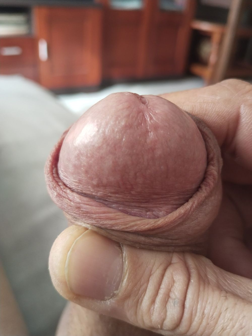 Hard gland, shaved cock, precum drop #4