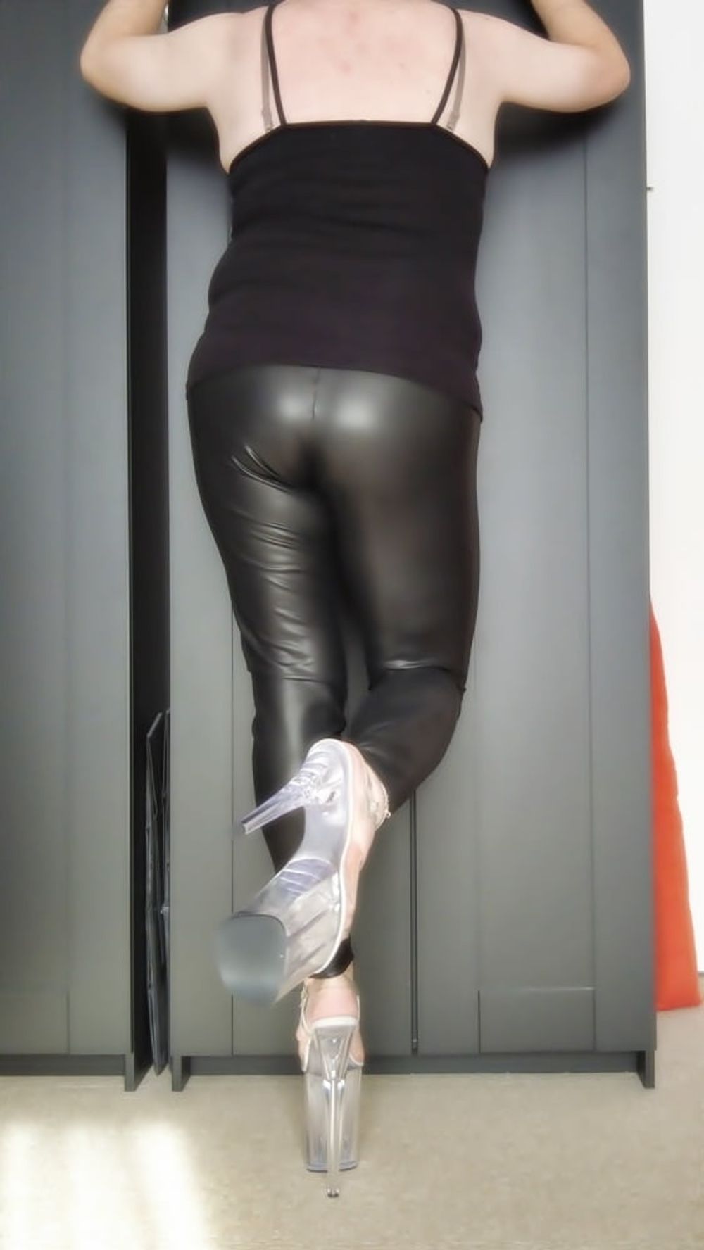 Clear High Heels And Black Leggings #25