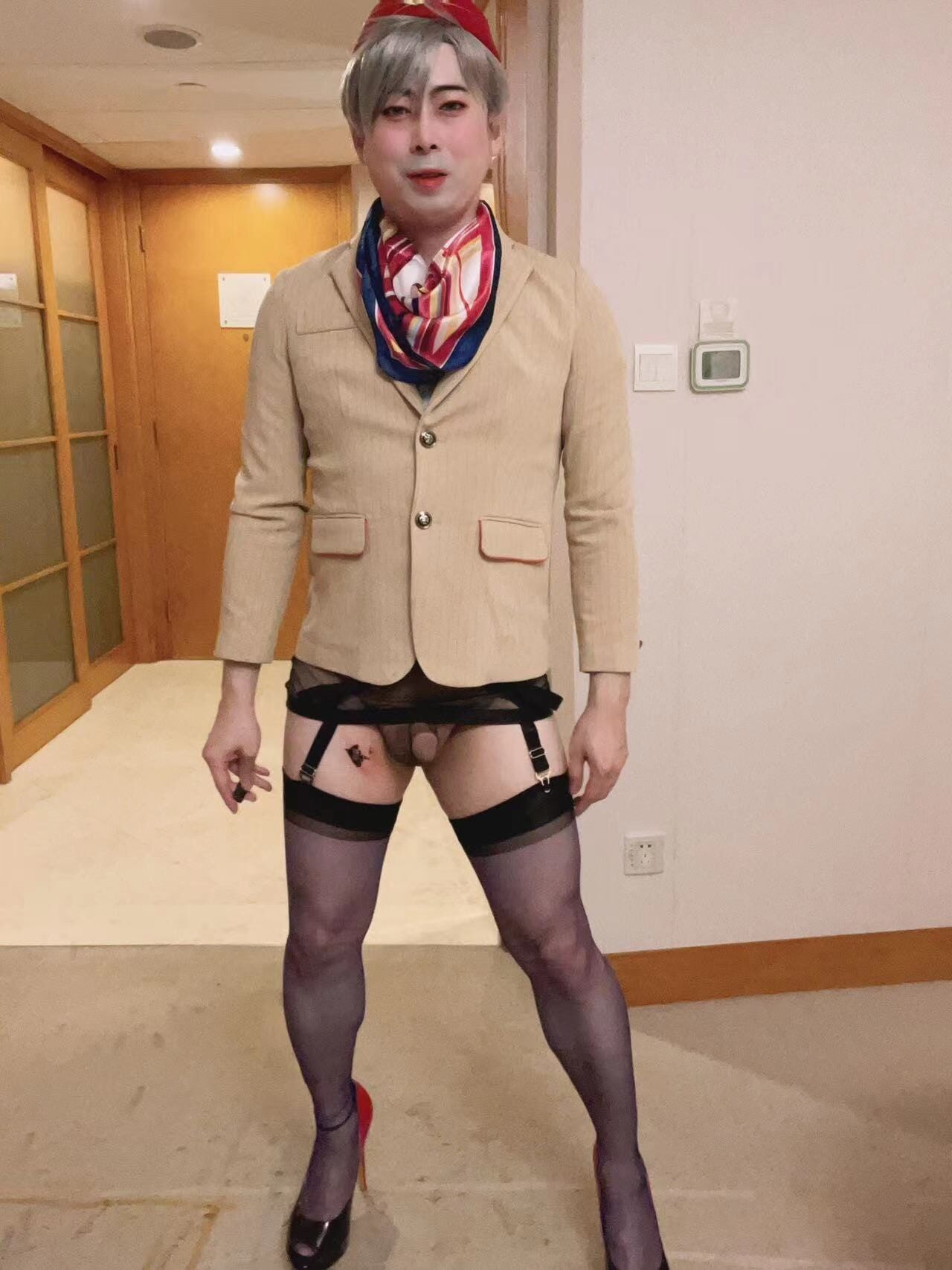 Asian femboy sissy in Emirates Cabin Crew dress(P2) #10