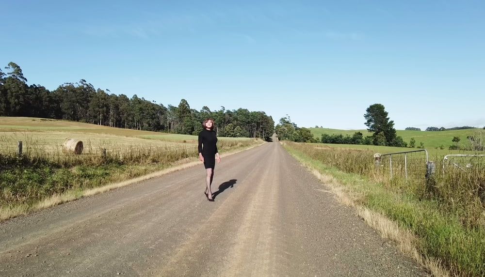 Crossdress Road trip- Rural road -Black Dress #30