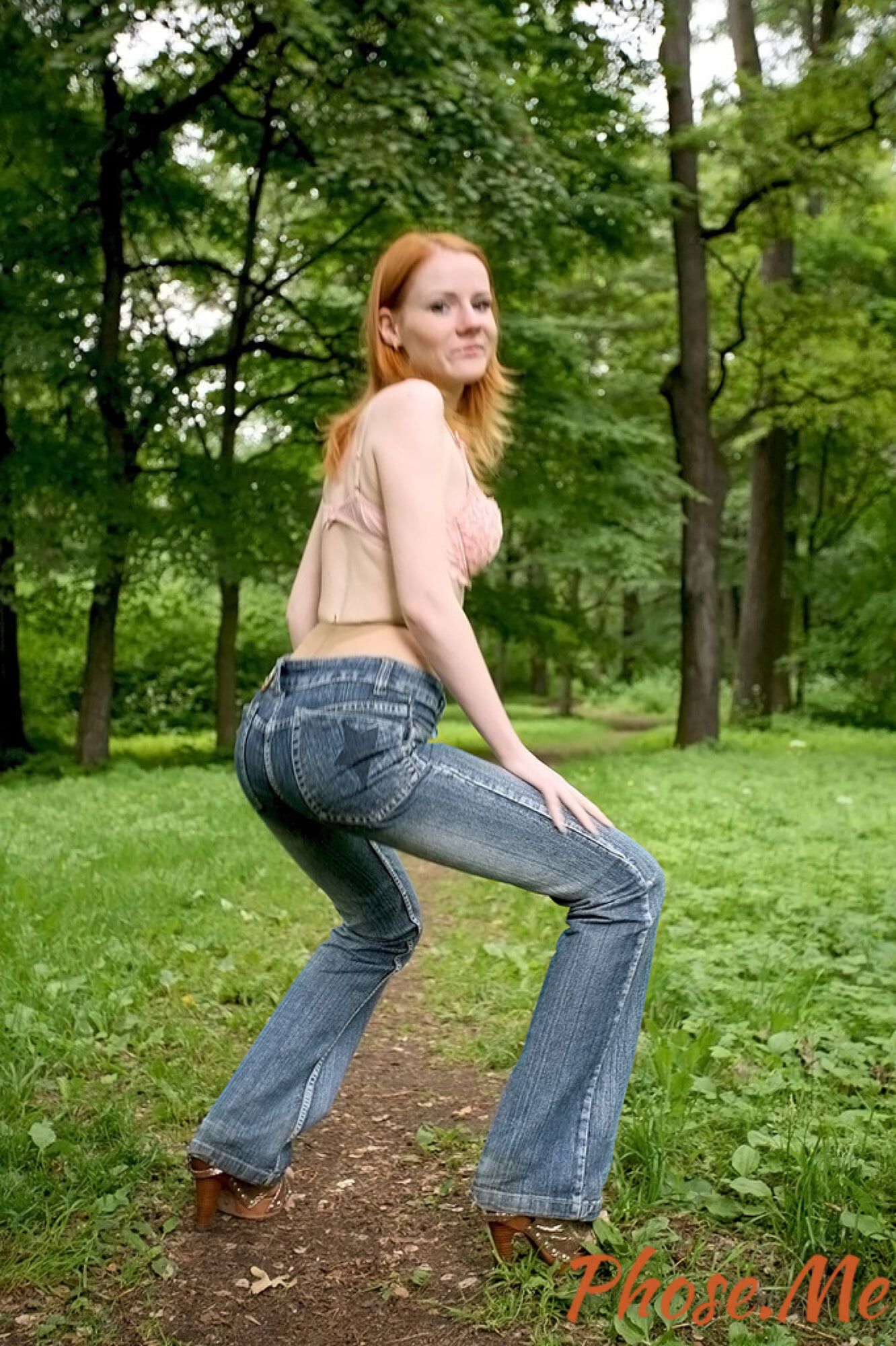 Sexy Redhead Strips Out Of jeans In Forest #10