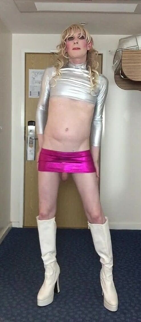 Sissy in shiny silver and pink #16