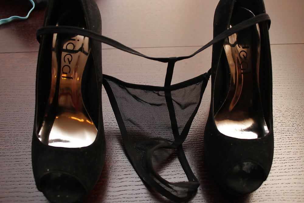 All black:heels, panties, suspenders, stockings, dress, cum #14