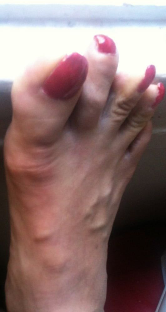red toenails mix (older, dirty, toe ring, sandals mixed). #5