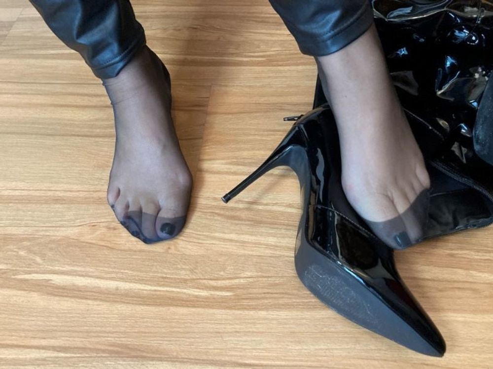 Black Mules, Nylon Feet and Leggings #10