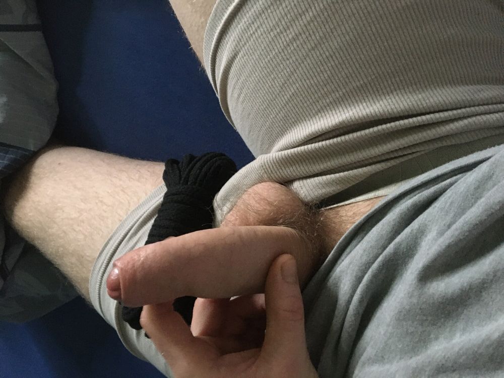 Hairy Cock And Balls Bound With Long Cord  #49