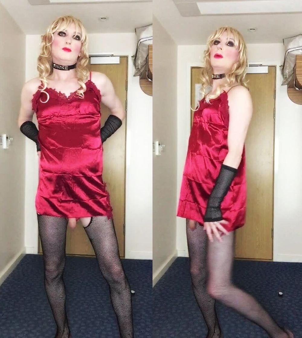 Skanky sissy in red dress #15