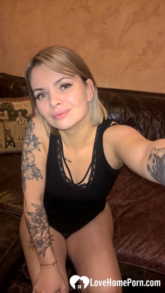 Cute tattooed beauty flashes her amazing tits #13