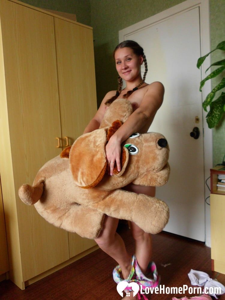 Horny girlfriend humps a big dog plushie #38