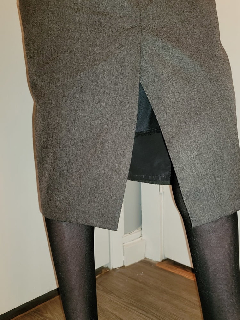 Grey Pencil Skirt with black silky half slip #40