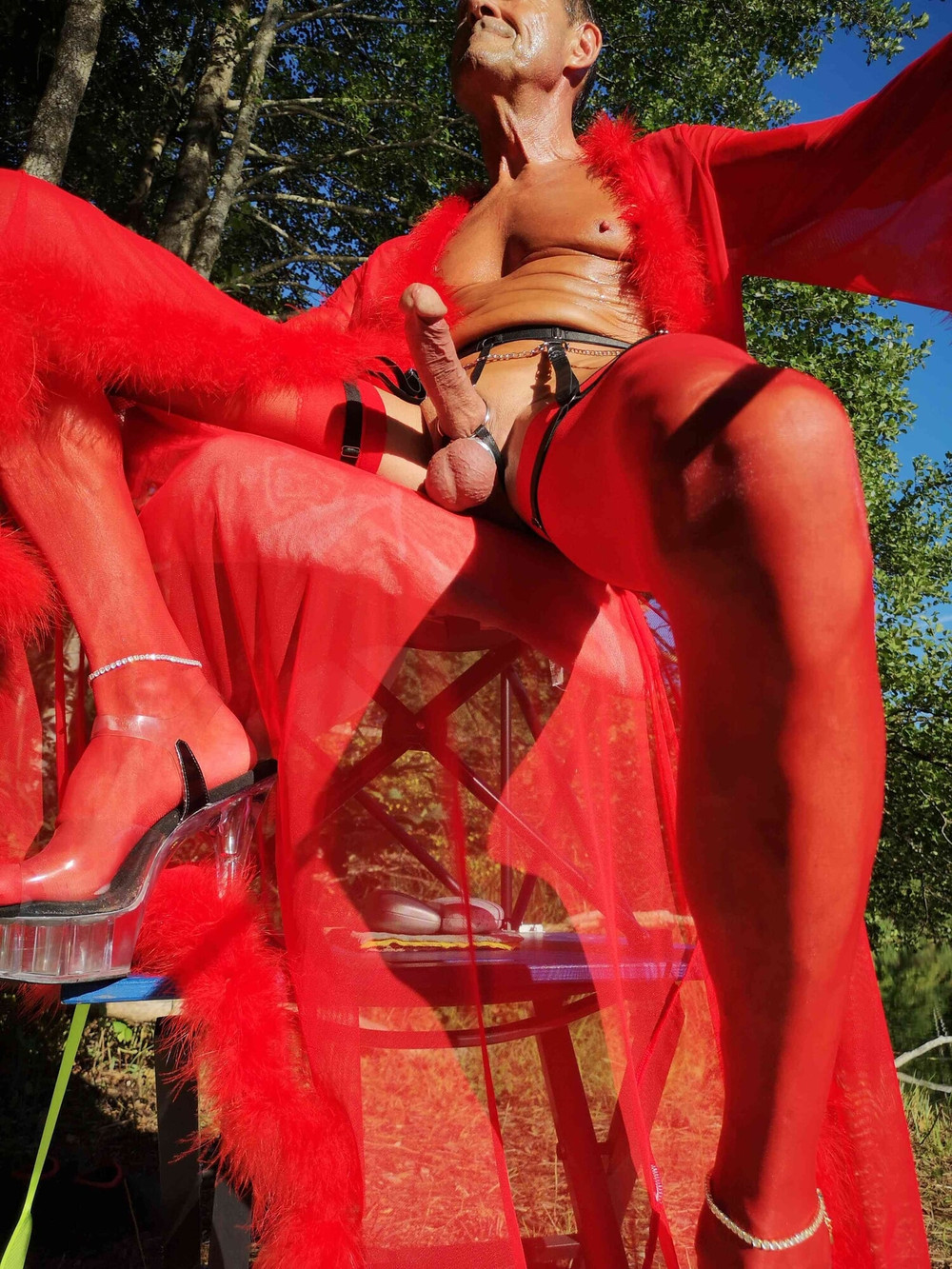 Boner in red at public Nudist Lake #14