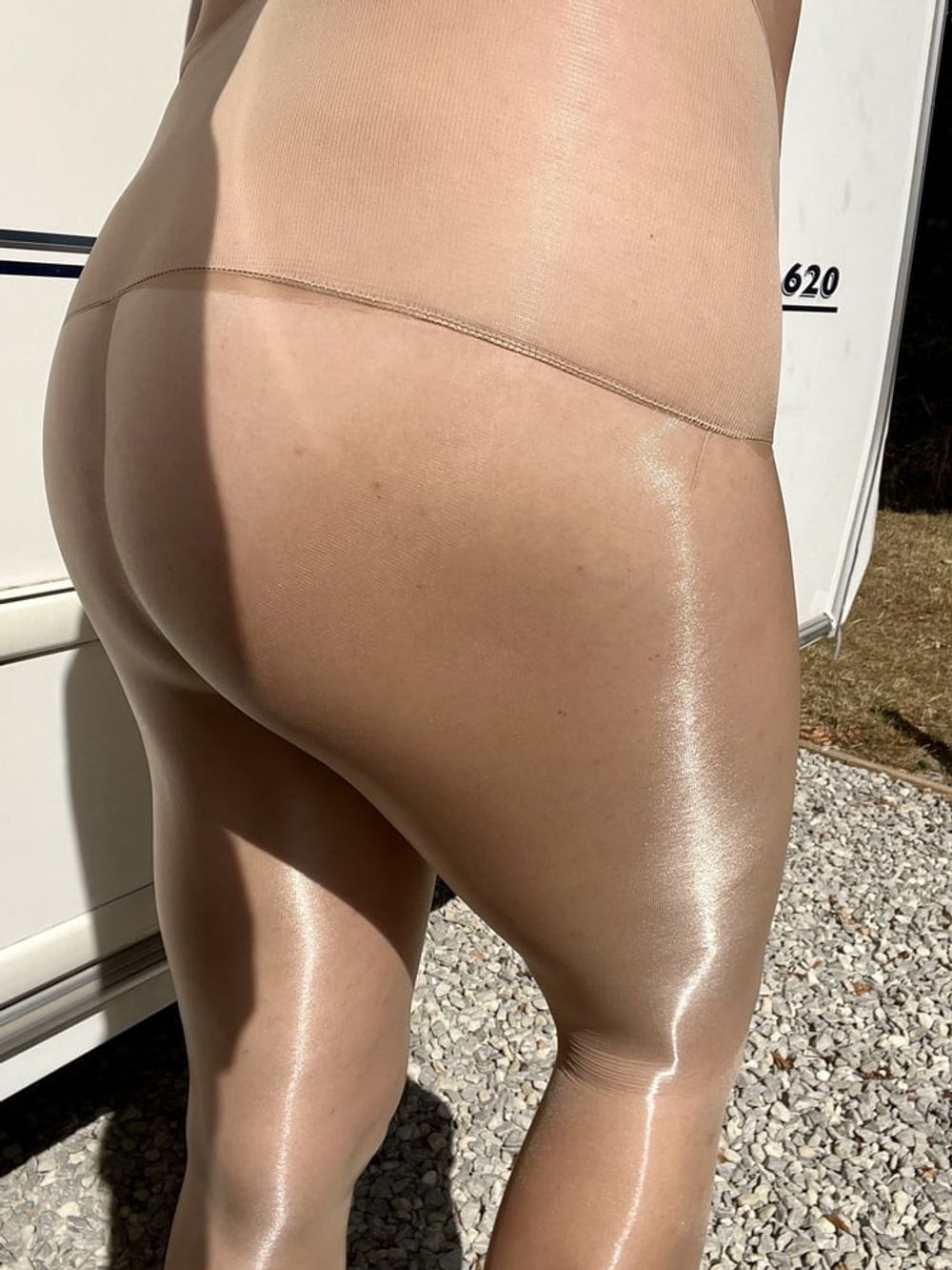 Sissy in sheer pantyhose outside  #6