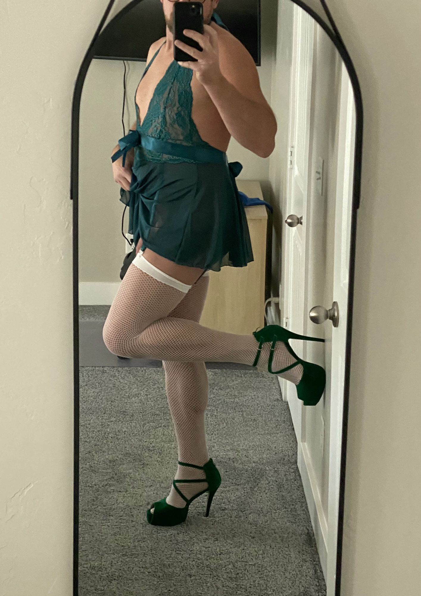 Green Lingerie and Heels seduction #26