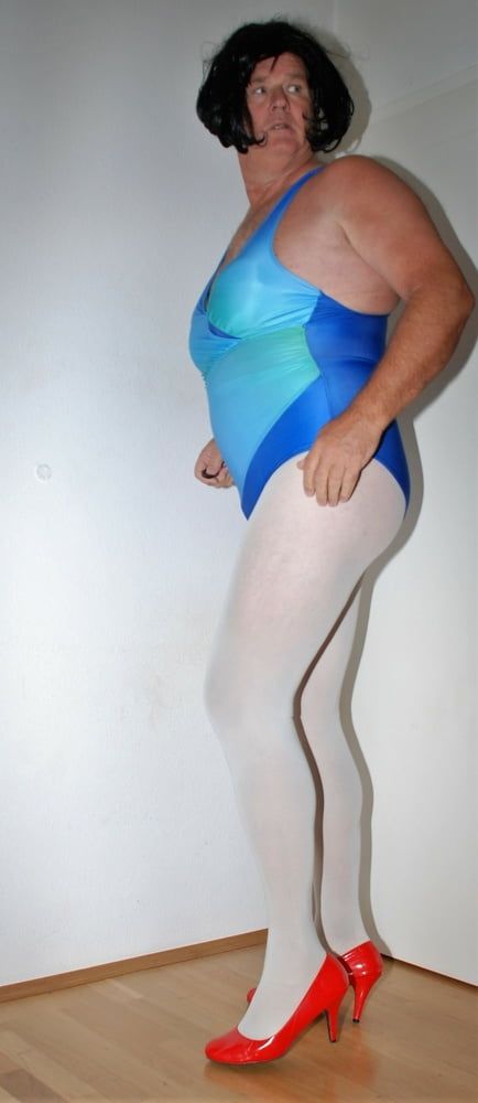 Swimsuite blue Tights white #2