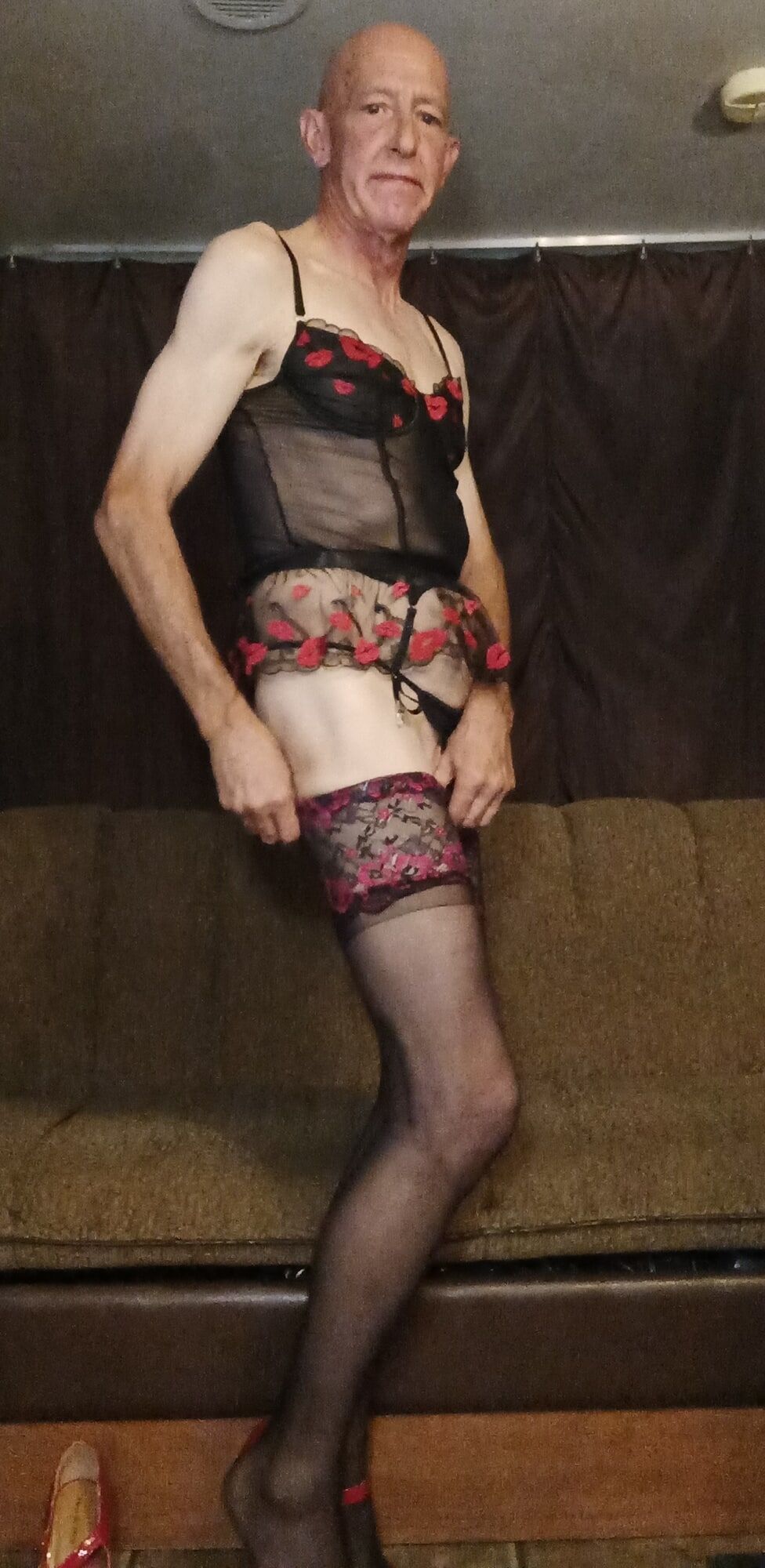 Faggot Andrew Brown Crossdresses in Stockings and Lingerie #4