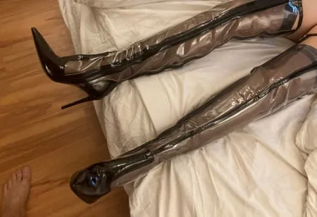 clear pvc plastic boots and nylons           