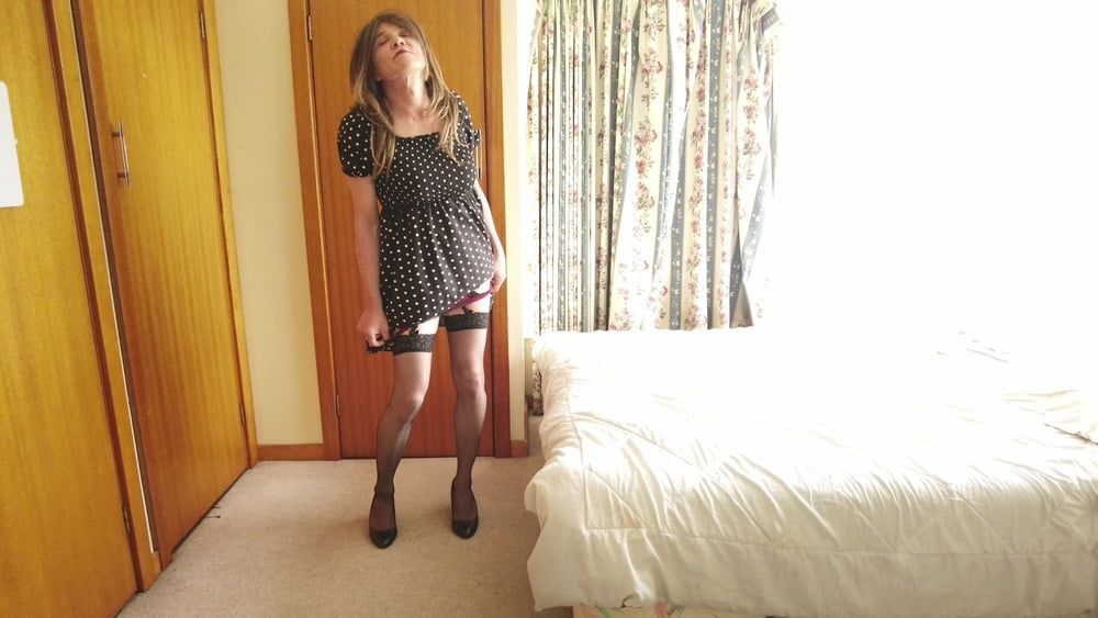 Crossdress Striptease poka dot dress #10