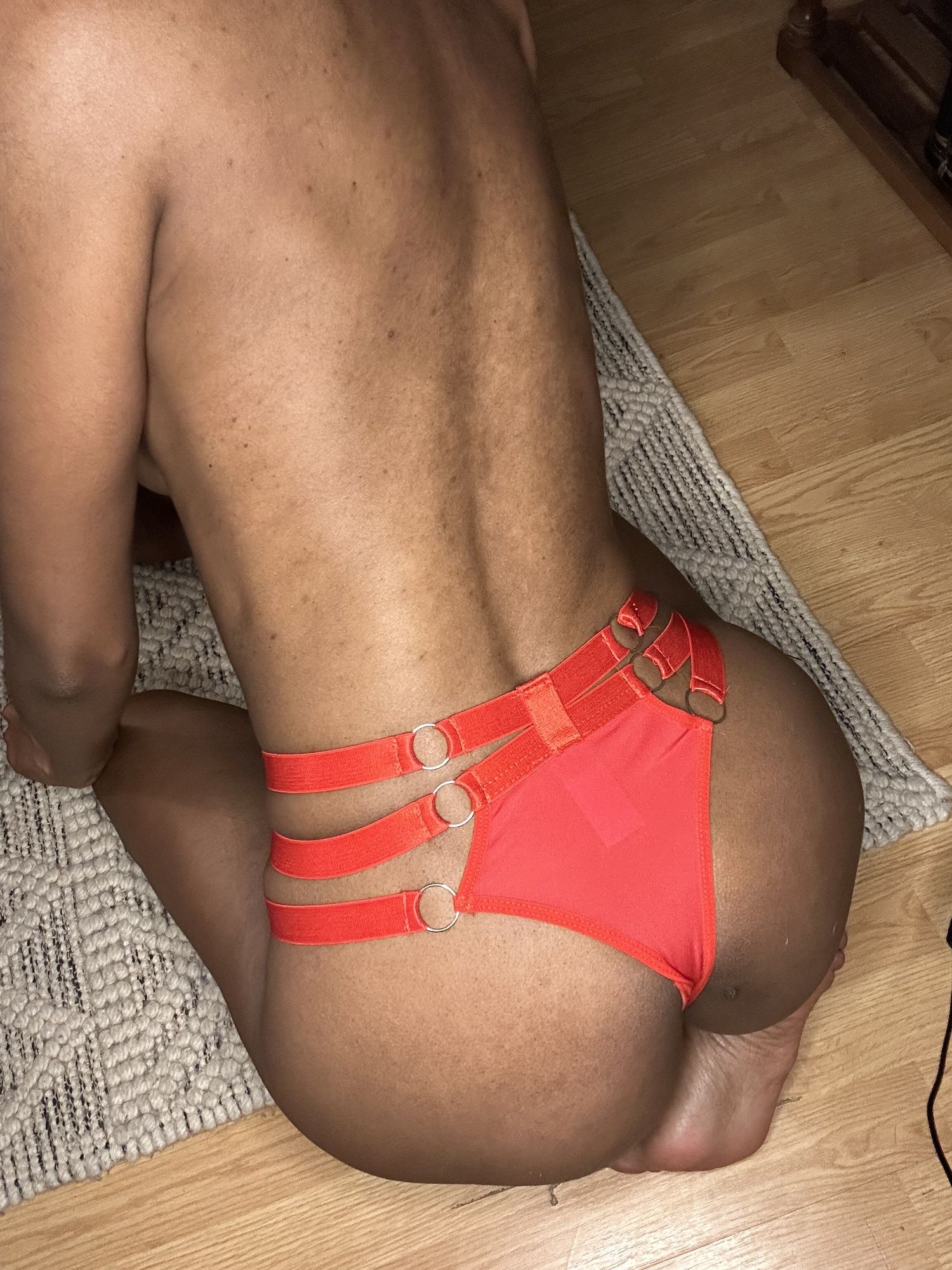 Skinny Ebony with Small Ass and Tits in Red Lingerie 