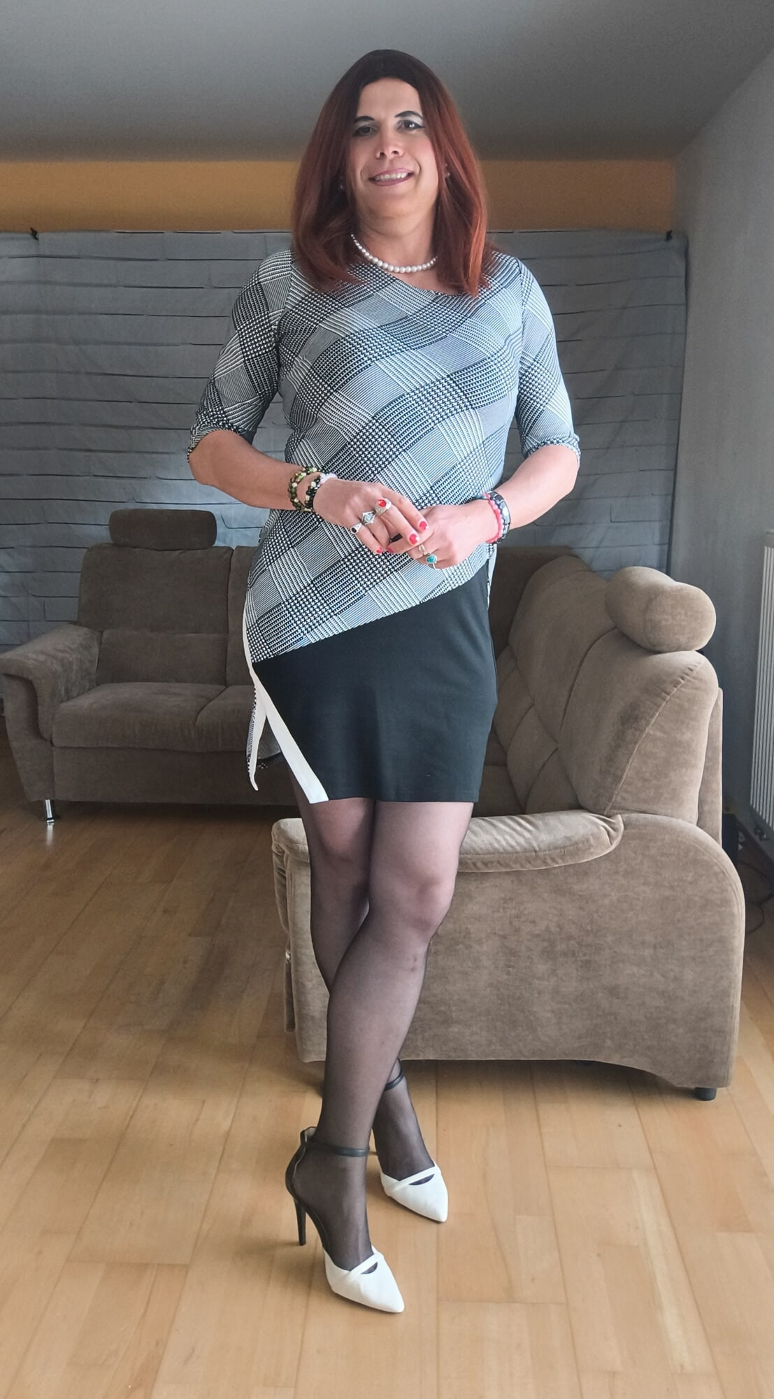 Black pantyhose and lovely short dress #14