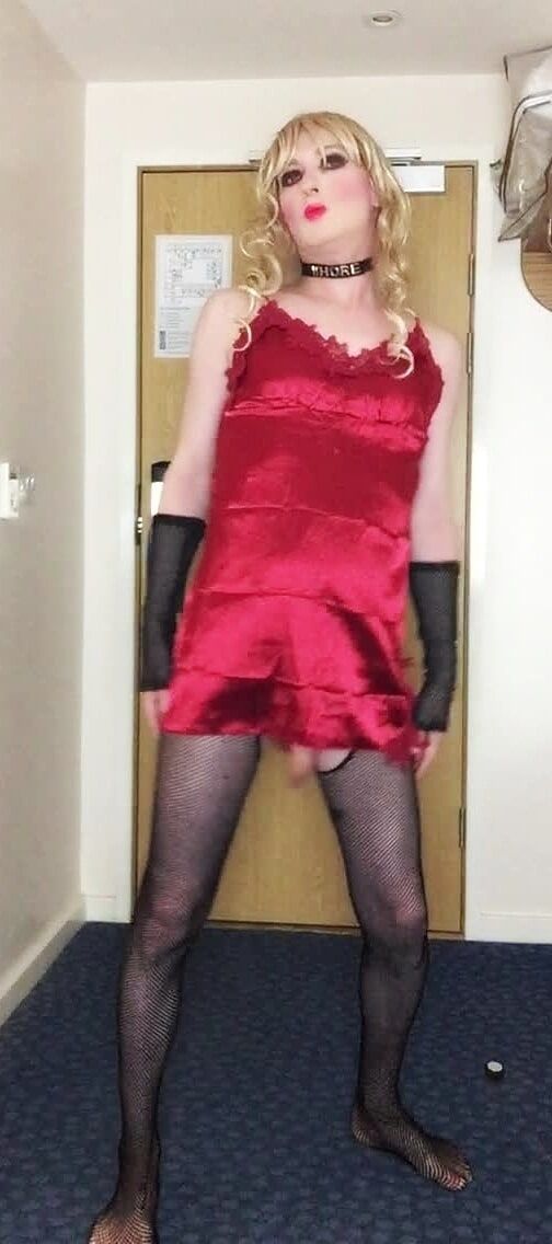 Skanky sissy in red dress #13