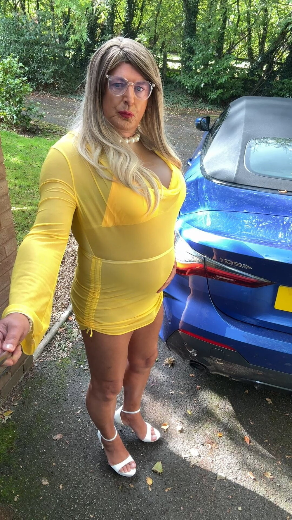Sexy Crossdresser kellycd2022 in yellow see thru dress dress #6