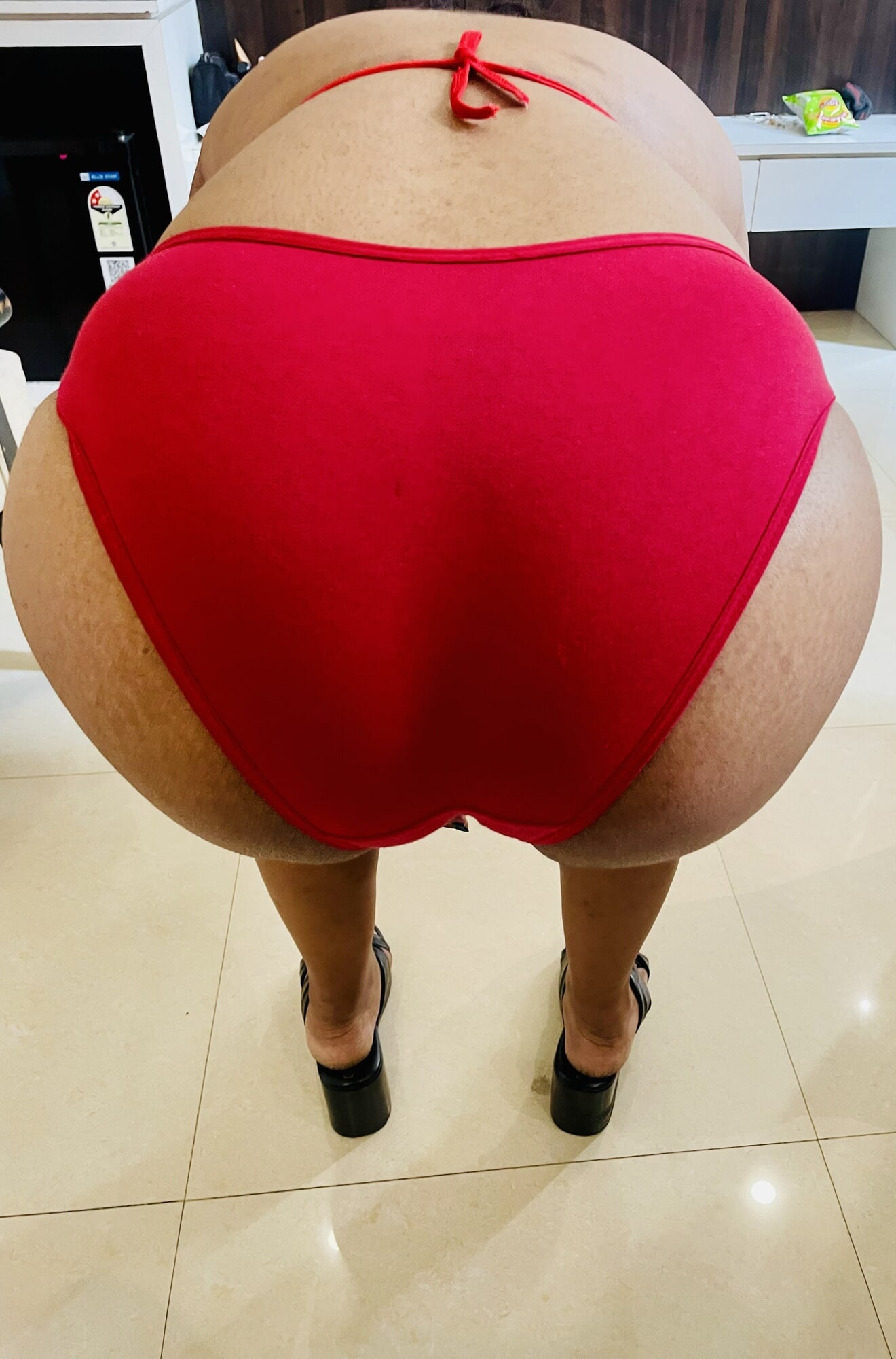 Watch my black and big ass with red panty