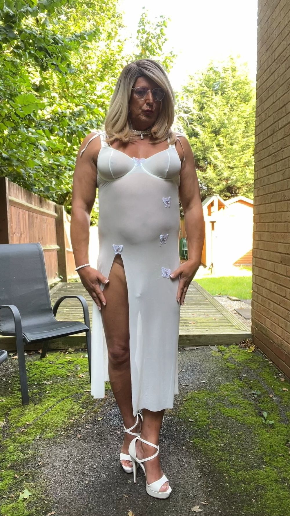 Crossdresser kellycd2022 in white dress and heels  #50