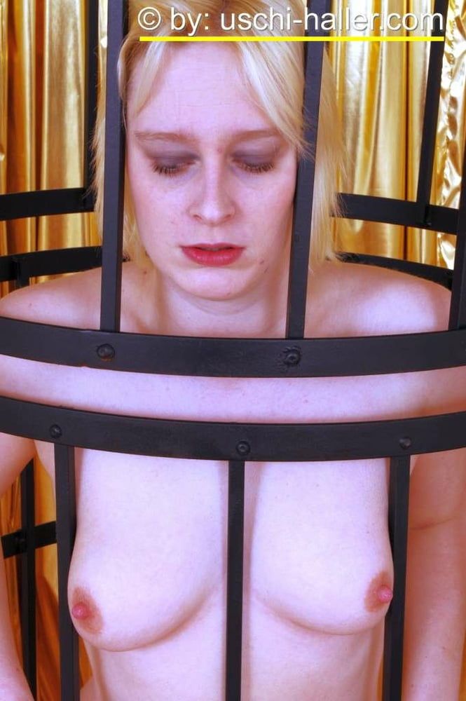 Blonde cum slut Dany Sun in a cage #15