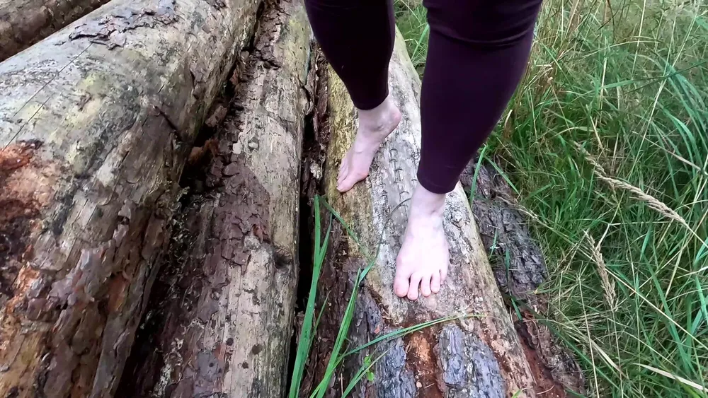 Whipping her naked cunt on hiking way #23